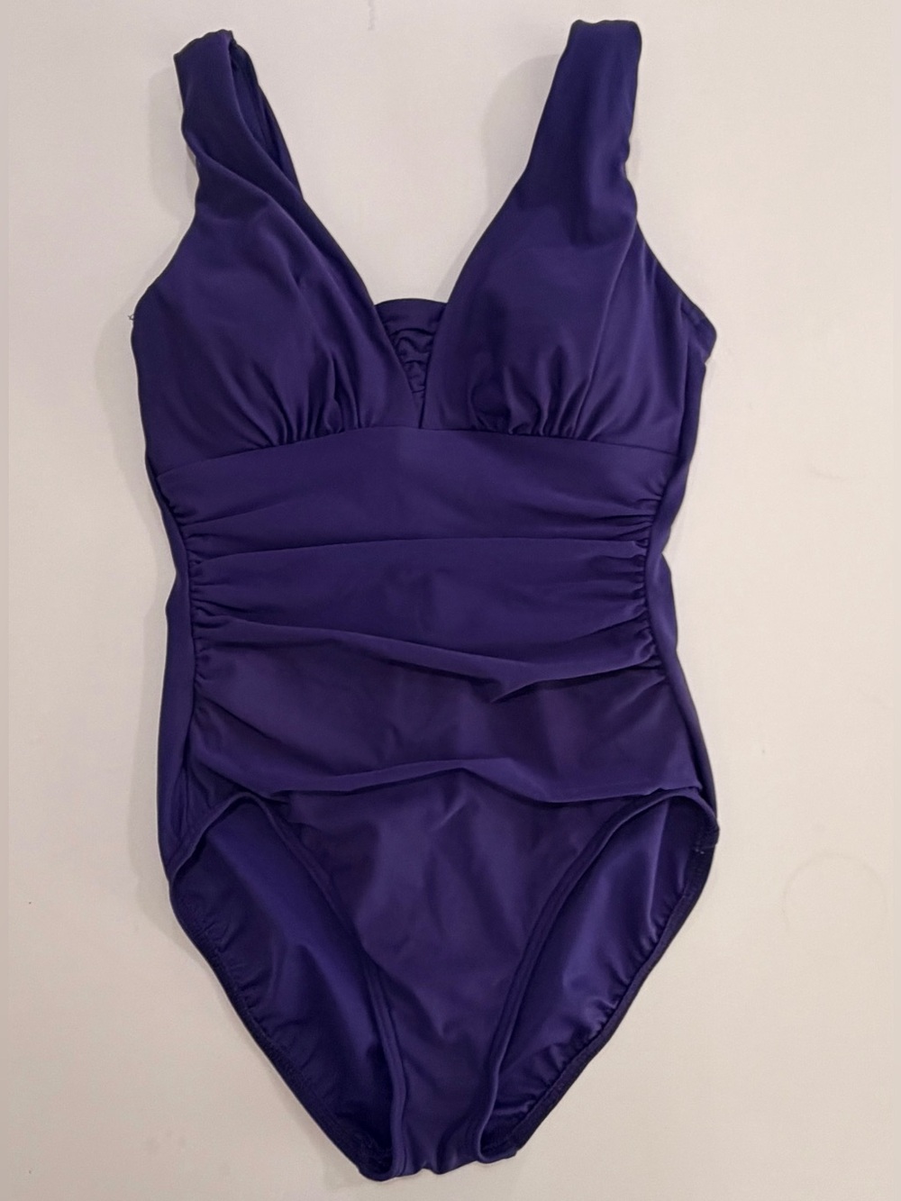 Lands’ End SlenderSuits Ruched V-Neck Tummy Control One Piece Swimsuit Purple 8